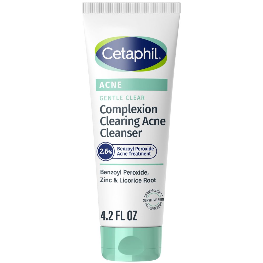 Cetaphil Gentle Clear Complexion-Clearing BPO Acne Cleanser with 2.6% Benzoyl Peroxide, Creamy and Soothing for Sensitive Skin, Suitable for All Skin Types, 4.2oz