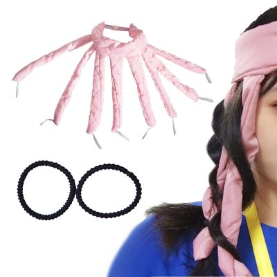 Ljhxfpa Heat Free Hair Curler Heat Free Headband Heat Free Hair Curler Satin Curling Iron Wavy Soft Cotton Curling Band with Detachable and Adjustable Curler,Pink