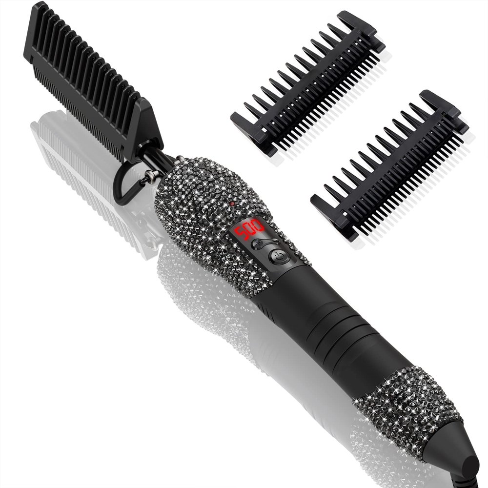 DAN Technology LCD Screen Digital Display Diamond Shaped Hot Comb, Black, 13.1 x 2.3 inches, 500 Degree Plug in Hot Comb with Adjustable Temperatures, Temperature Lock, Suitable for All Hair Types