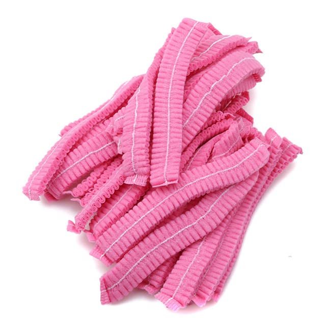 100 PCS Disposable Non Woven Fabric Makeup Hair Net Cap Sterile Hat Chef Catering Dust Strip Hat Bathroom Supplies (Pink)