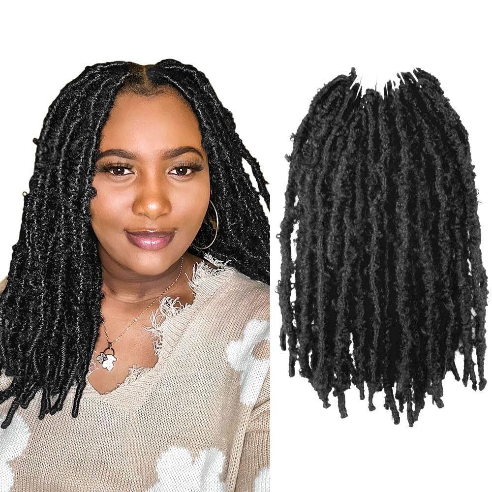 14 Inch Light Weight Butterfly Locs Crochet Hair 8 Packs Butterfly Faux Locs Crochet Hair Short Black Distressed Butterfly Locs, 2#