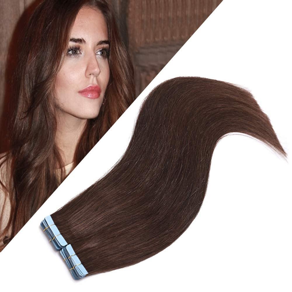 Benehair Remy Tape in Hair Extensions Human Hair Medium Brown Seamless Skin Weft Tape in Real Human Hair Extensions Straight Hair 14 Inch 40g #4 20 pcs