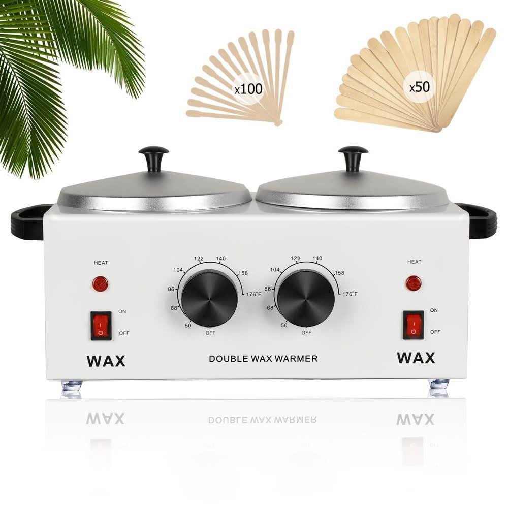 Professional Dual Wax Warmer for Hair Removal, Double Electric Wax Heater Machine with 150pcs Wax Sticks-WaxPots with Adjustable Fahrenheit Dial for Facial Skin Body SPA Salon Equipment