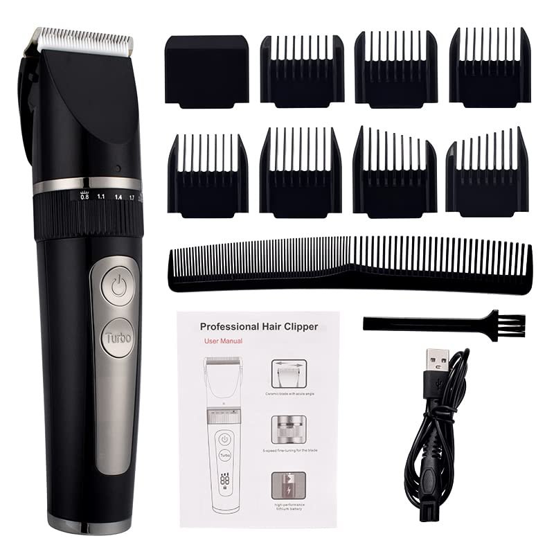 Professional Hair Clippers for Men, Professional Hair Clipper For Men Rechargeable Electric Razor Hair Trimmer Hair Cutting Machine Beard Trimmer Fast Charging (Color : Black no box)