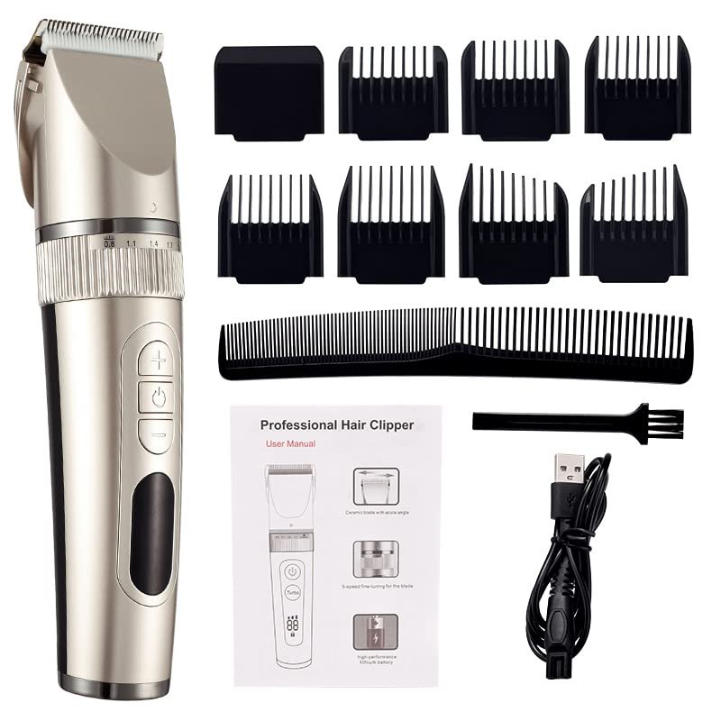 Professional Hair Clippers for Men, Professional Hair Clipper For Men Beard Trimmer Machine for Shaving Hair Trimmer Hair Cutting Machine Beard Trimmer Fast Charge (Color : Golden no box)