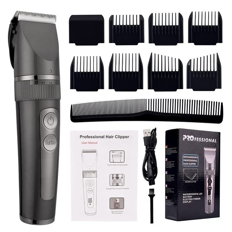 Professional Hair Clippers for Men, Professional Hair Clipper For Men Rechargeable Electric Razor Hair Trimmer Hair Cutting Machine Beard Trimmer Fast Charging (Color : Gray with box)