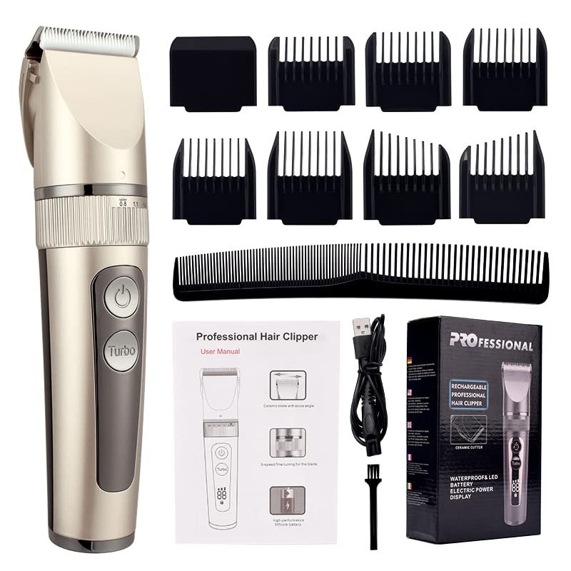 Professional Hair Clippers for Men, Professional Hair Clipper For Men Rechargeable Electric Razor Hair Trimmer Hair Cutting Machine Beard Trimmer Fast Charging (Color : Golden with box)