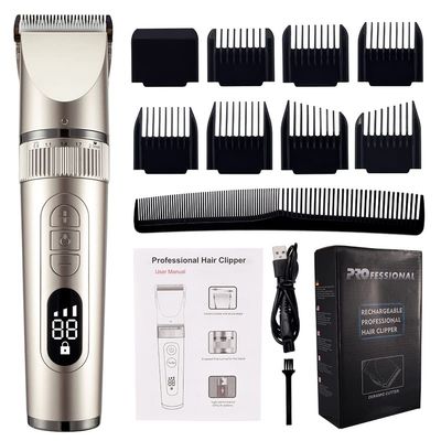 Professional Hair Clippers for Men, Full Body Washable Electric Hair Clipper Ceramic Professional Fine Adjustable Hair Trimmer Low Noise Hair Cutting Machine Razor (Color : Golden with box)