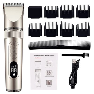 Professional Hair Clippers for Men, Full Body Washable Electric Hair Clipper Ceramic Professional Fine Adjustable Hair Trimmer Low Noise Hair Cutting Machine Razor (Color : Golden no box)
