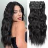 KooKaStyle Clip in Synthetic Hair Extensions Long Wavy 4PCS Thick Hairpieces Black Fiber Double Weft Natural Hair Extensions 16 Inch for Women view 1