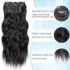 KooKaStyle Clip in Synthetic Hair Extensions Long Wavy 4PCS Thick Hairpieces Black Fiber Double Weft Natural Hair Extensions 16 Inch for Women view 2