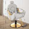 Baasha Ergonomic Reclining Salon Chair with Adjustable & Removable Headrest, Gold & Gray Hydraulic Styling Chair, Soft PU Leather, 135 Recline, 360 Swivel, Heavy-Duty Steel Frame, 330 lbs Capacity view 3