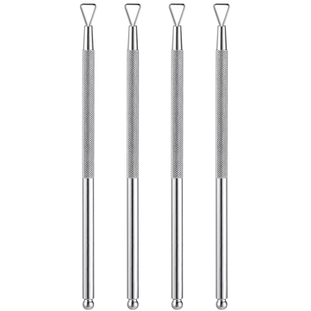 4pcs Stainless Steel Cuticle Pusher Dual-Sided Nail Dotting Pen Metal Dead Skin Remover for Professional Manicure Pedicure Nail Art Care Tools