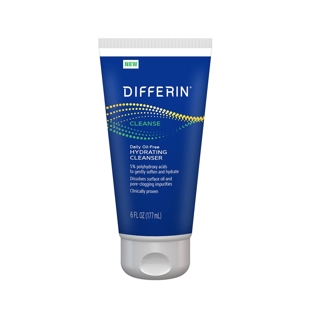 Differin Facial Cleanser, Daily Oil Free Hydrating Face Wash by the makers of Differin Gel, Gentle Skin Care for Acne Prone Skin, PHAs, 6 Oz.