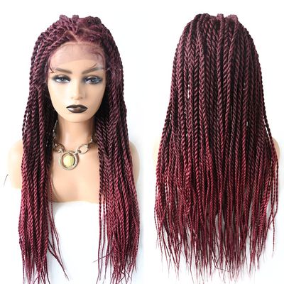 31" Hand-Braided Swiss Lace Front Twist Braids Wigs with Baby Hair Natural Looking Premium Quality Synthetic Lightweight Box Braided Wig for Black Women (#T1B/BUG Black Mix Red Color)