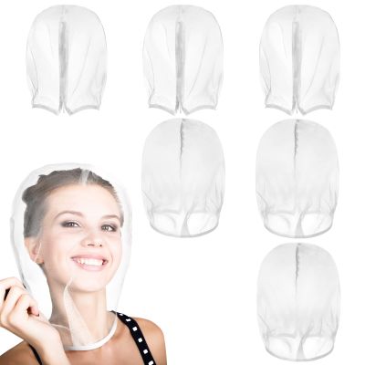 Loopeer 6 Pcs Makeup Protector Hood Washable Light Airy Nylon Chiffon Face Cover Protects Hair and Make up While Getting Dressed Zipper Closure Reusable Cosmetic Mask for Women Beauty Weddings(White)