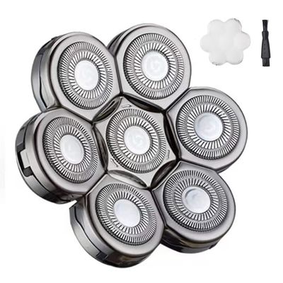7 Blades Head Men's Electric Shaver Replacement Heads Floating Washable Shaver Replacement Blades for Bald Men (Silvery)