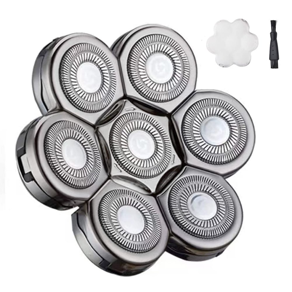 7 Blades Head Men's Electric Shaver Replacement Heads Floating Washable Shaver Replacement Blades for Bald Men (Silvery)