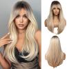Esmee 24 Inches Long Straight Blonde Wig with Bangs Side Parting Natural Synthetic Hair Ombre Wigs for Women with Dark Roots for Daily Party Cosplay Wear view 1