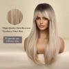 Esmee 24 Inches Long Straight Blonde Wig with Bangs Side Parting Natural Synthetic Hair Ombre Wigs for Women with Dark Roots for Daily Party Cosplay Wear view 3