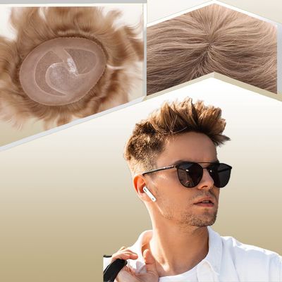 Lishy Toupee for Men European Real Human Hair Replacement Systems Men Hairpieces Fino Mono Lace Center Thicker Skin PU Hair Piece for Man Wigs 8x10 Inches #22R Ash Blonde Color