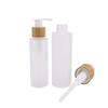 150ml 5oz Premium Matt Glass Pump Bottles Travel Size Cosmetic Cream Pump Bottle Refillable Lotion Soap Dispenser Travel Containers with Bamboo Pump for Kitchen or Bathroom view 2