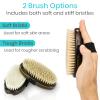 Vive Dry Brush Set for Lymphatic Drainage (3 Pieces) - Brushing Scrubber for Exfoliating, Body Cellulite and Skin Massage - 100% Natural Boar Hair Bristles, 14 Long Dark Wooden Handle w/Storage Bag view 2