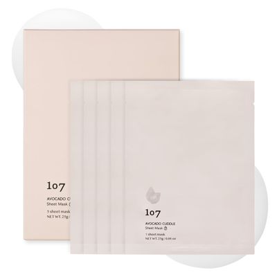 107 Avocado Face Mask, Pack of 5 Sheets, Infused with Avocado & Niacinamide, Nourishing & Moisturizing for Dry, Sensitive Skin, Korean Skincare, 0.88oz (25g) per Sheet