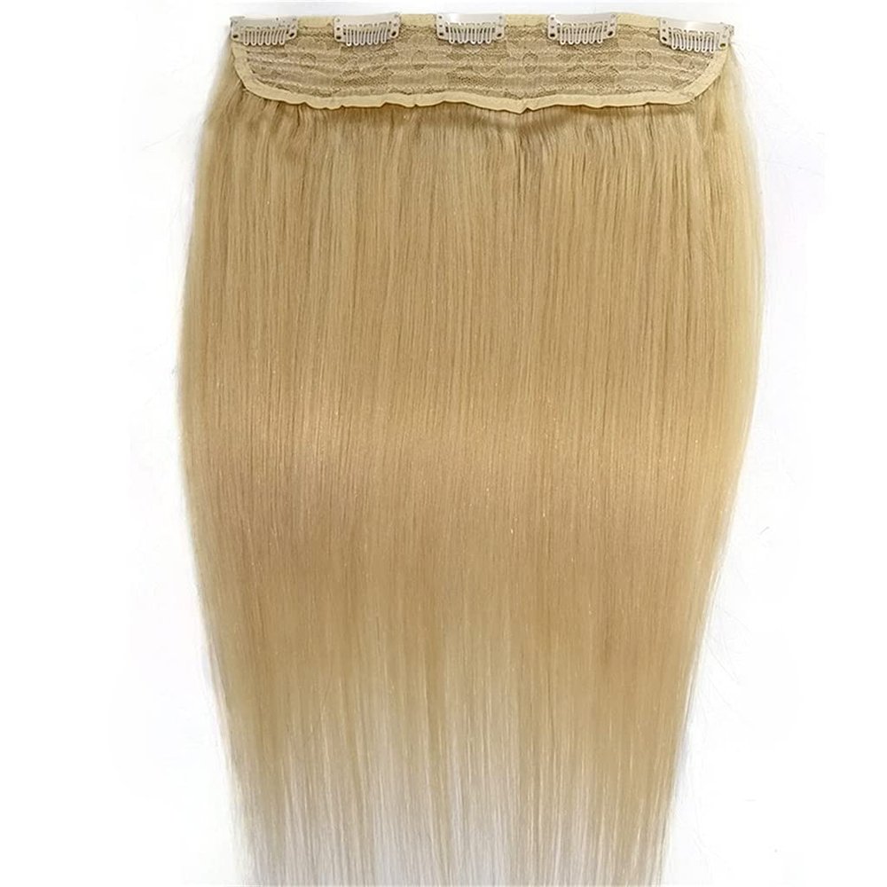 1-Pack Long 24" Hair Extensions 3/4 Full Head Straight Clips in on Human Hair Extensions Hairpieces for Women, Thick Hairpieces Adding Extra Hair Volume, 5 Clips 100g per Piece - Light Blonde
