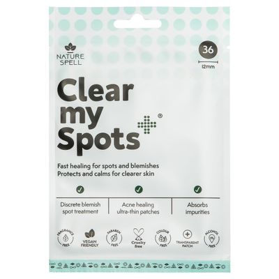 Nature Spell Clear My Spots Patches, Removes Dirt and Excess Oils, Targets Pimples and Blemishes, Vegan, Translucent, 36 Patches