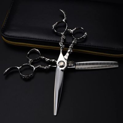 Professional Hair Cutting Shears, Professional Japan 440c 6 inch Skull modeling scissor Upscale hair scissors haircut thinning barber cutting shears hairdressing scissors (Color : Set with bag)