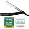 The Shave Factory Black & Silver Straight Edge Razor, Single Edge Blade Compatible Shaving Kit, Easy Replaceable Blade Razor view 1