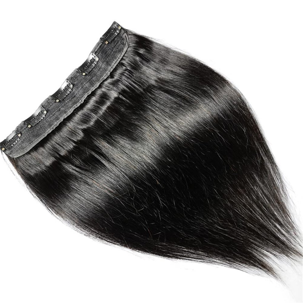 1-Pack Long 22" Hair Extensions 3/4 Full Head Straight Clips in on Human Hair Extensions Hairpieces for Women, Thick Hairpieces Adding Extra Hair Volume, 5 Clips 100g per Piece - Black