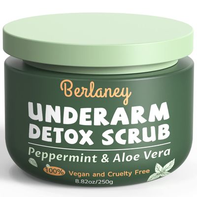 Berlaney Armpit Detox Scrub 8.8 oz with Peppermint, Aloe Vera and Walnut Shell Powder, Underarm Scrub Helps on Removing Odor, Deep Cleanse & Exfoliating, also for Legs, Knee, Feet, Hands Whole Body