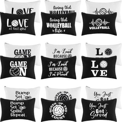 18 Pieces Volleyball Gifts Volleyball Makeup Bags Sport Pencil Makeup Case Cosmetic Canvas Storage Pouch with Zipper Portable Travel Toiletry Bag Accessories for Players Teams Women Girls, 2 Colors
