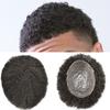 Afro Curl Toupee for Black Men Full Poly 8"X10" Inch 10mm Wave African American Human Hair Systems All Injection Hairpiece Replacement Kinky Curly Mens Wigs (10mm afro wavy, #1B Off Black) view 1