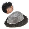 Afro Curl Toupee for Black Men Full Poly 8"X10" Inch 10mm Wave African American Human Hair Systems All Injection Hairpiece Replacement Kinky Curly Mens Wigs (10mm afro wavy, #1B Off Black) view 4