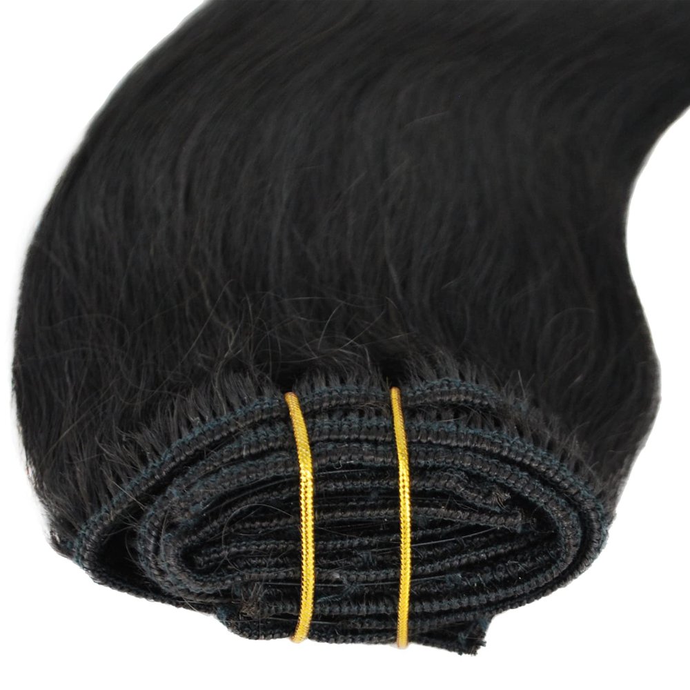 1b Clip in Human Hair Extensions Remy Natural Black Straight 22" 100gm (22", 1B-Natural Black)