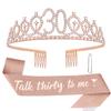 AOPRIE Birthday Crown - 30th Talk Thirty To Me Tiara for Women & Girls - Rose Gold Rhinestone Headband & Sash - Happy Birthday Accessory view 1