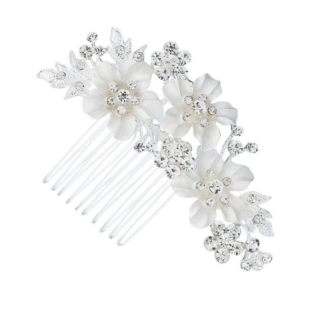 Beaupretty Flower Rhinestone Hair Comb for Weddings Elegant Bridal Hair Side Comb Chic Floral Design for Brides Bridesmaids and Special Occasions