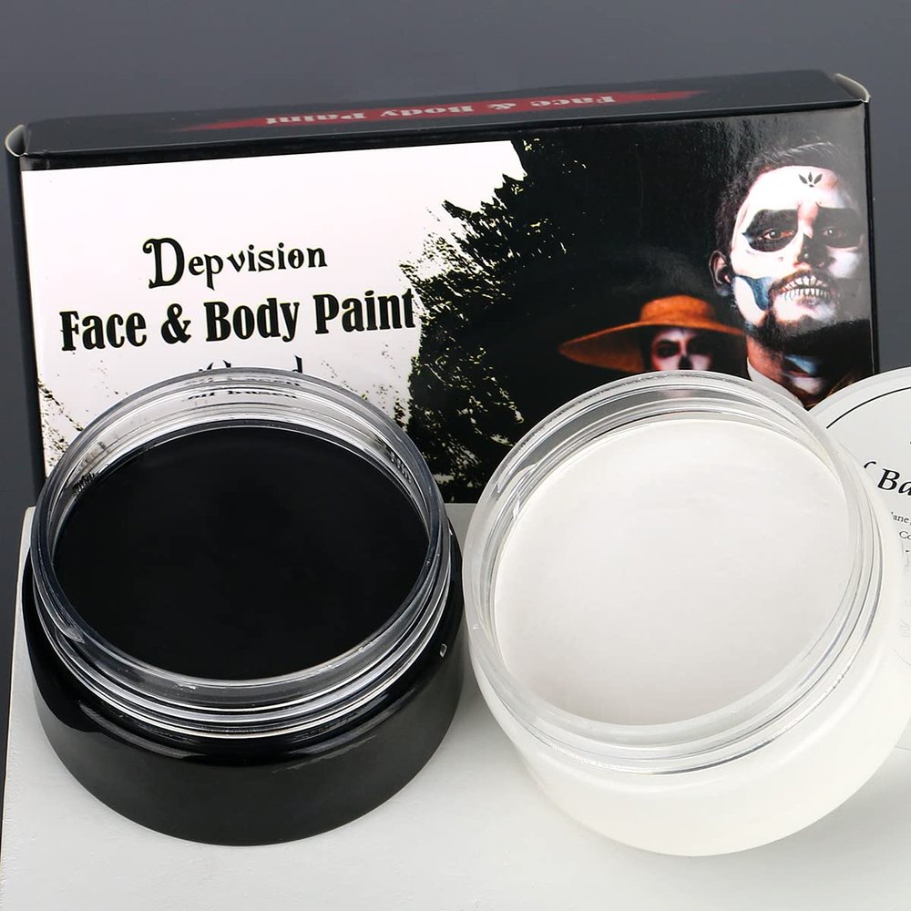 Professional Cream Face Paint Body Paint Oil Based Face painting Makeup for Kids and Adults Single Color Halloween SFX Christmas Party 30g (Black50g+White50g)