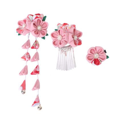 KALLORY 3pcs Japanese Style Flower Hair Clips Barrette Accessories for Women for Kimono Everyday Wear Stylish Headdress for Special Occasions