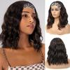 mcriley Black Mixed Brown Headband Wig Short Wavy Headband Wigs for Black Women Natural Curly Wigs with Headband Shoulder Length Wigs Natural Black 14 Inch Glueless Wigs for Daily Wear view 1