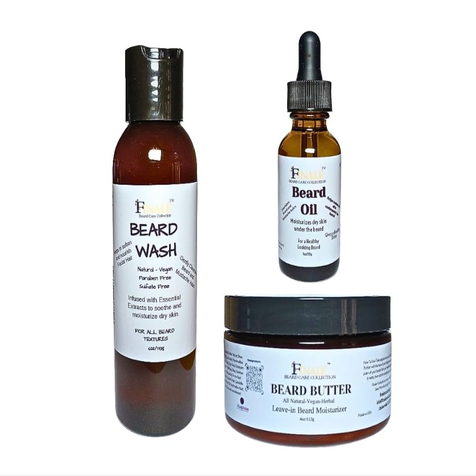 FINALE Beard Care Kit- Premium Beard Grooming Kit- Beard Conditioner- Beard Wash- Beard Oil- Gifts For Men- Gifts For Husband- Premium Beard Care Set-Beard Care Combo Set of 3