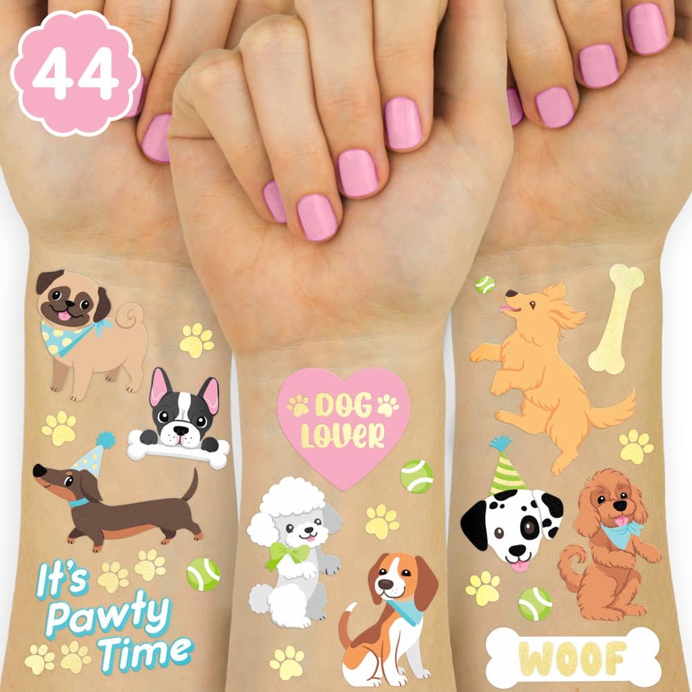 xo, Fetti Dog Temporary Tattoos for Kids - 44 Glitter Styles | Animal Birthday Supplies, Pet Lover Party Favors, Woof Arts and Crafts