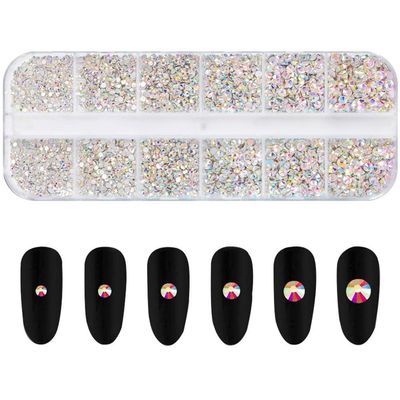 Ruluti Shiny Nail Rhinestone Ab 3600pcs Round Flatback Crystals Nail Tip Charms Glitter Diamonds Stone Nail Art Studs for Fingernails Supplies