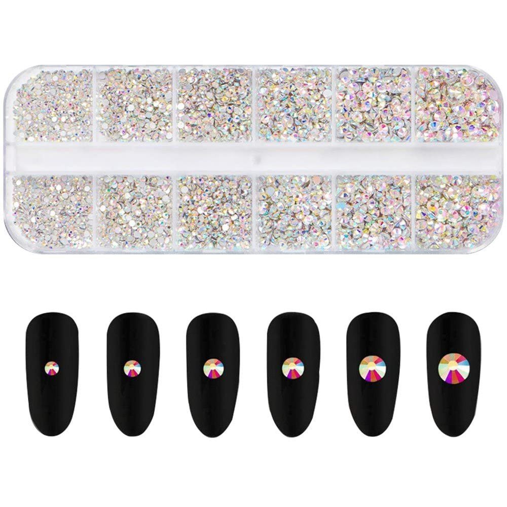 Ruluti Shiny Nail Rhinestone Ab 3600pcs Round Flatback Crystals Nail Tip Charms Glitter Diamonds Stone Nail Art Studs for Fingernails Supplies
