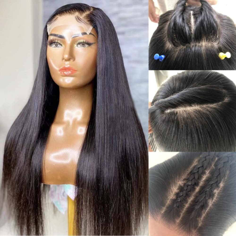 RUMA HAIR 4x4 PU Silk Top Silky Straight Side Part Human Hair Wigs With Baby Hair Around Virgin Brazilian Silk Top Lace Frontal Wigs For Black Women (16 inch, 180% Density)