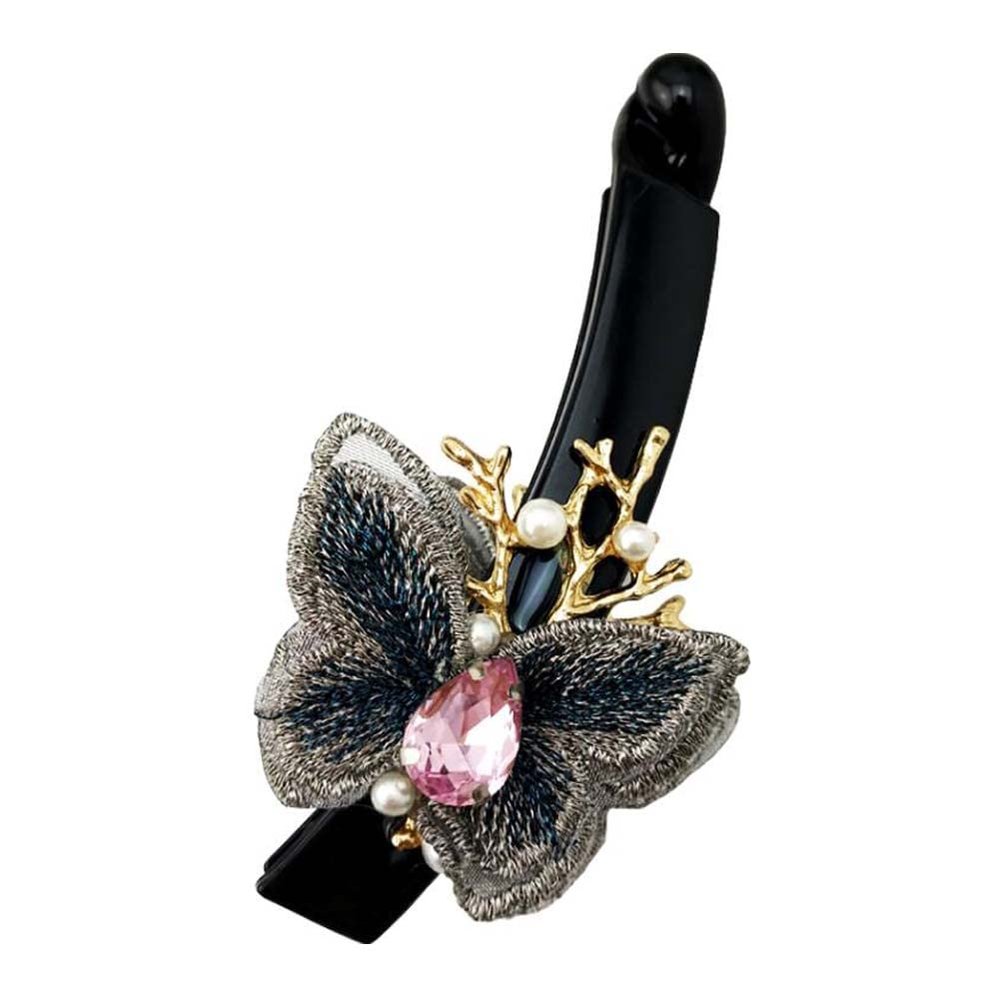 Embroidered Butterfly Banana Clip Handmade Ponytail Hair Clip Large Barrette