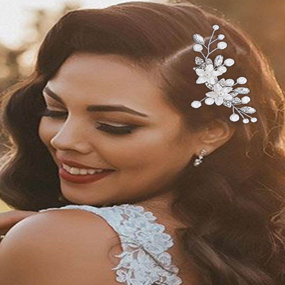 Catery Flower Bridal Hair Comb Silver Rhinestone Side Clip Wedding Accessories for Brides and Women